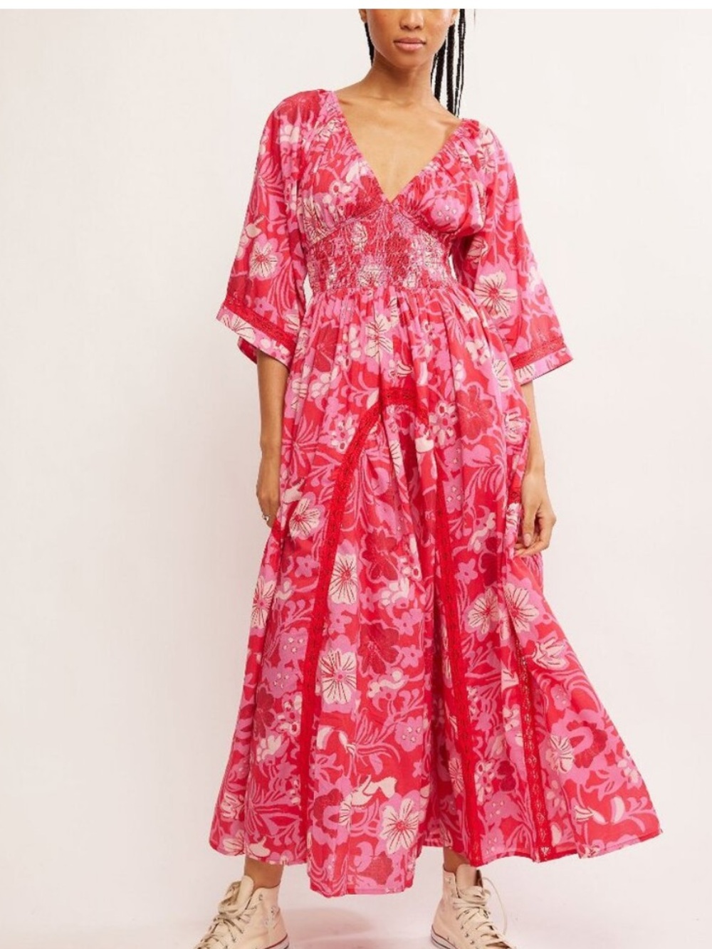 Free people Dixie floral Women’s Floral V‑Neck Maxi Dress in Pink